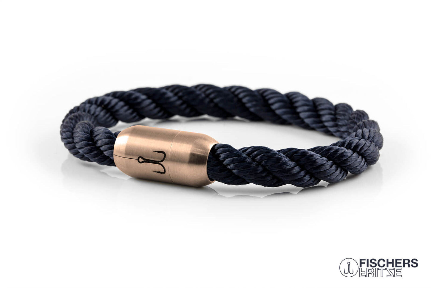 Armband Segeltau marineblau gedreht, Koenigsmakrele Edelstahl-Magnetverschluss rosegolden