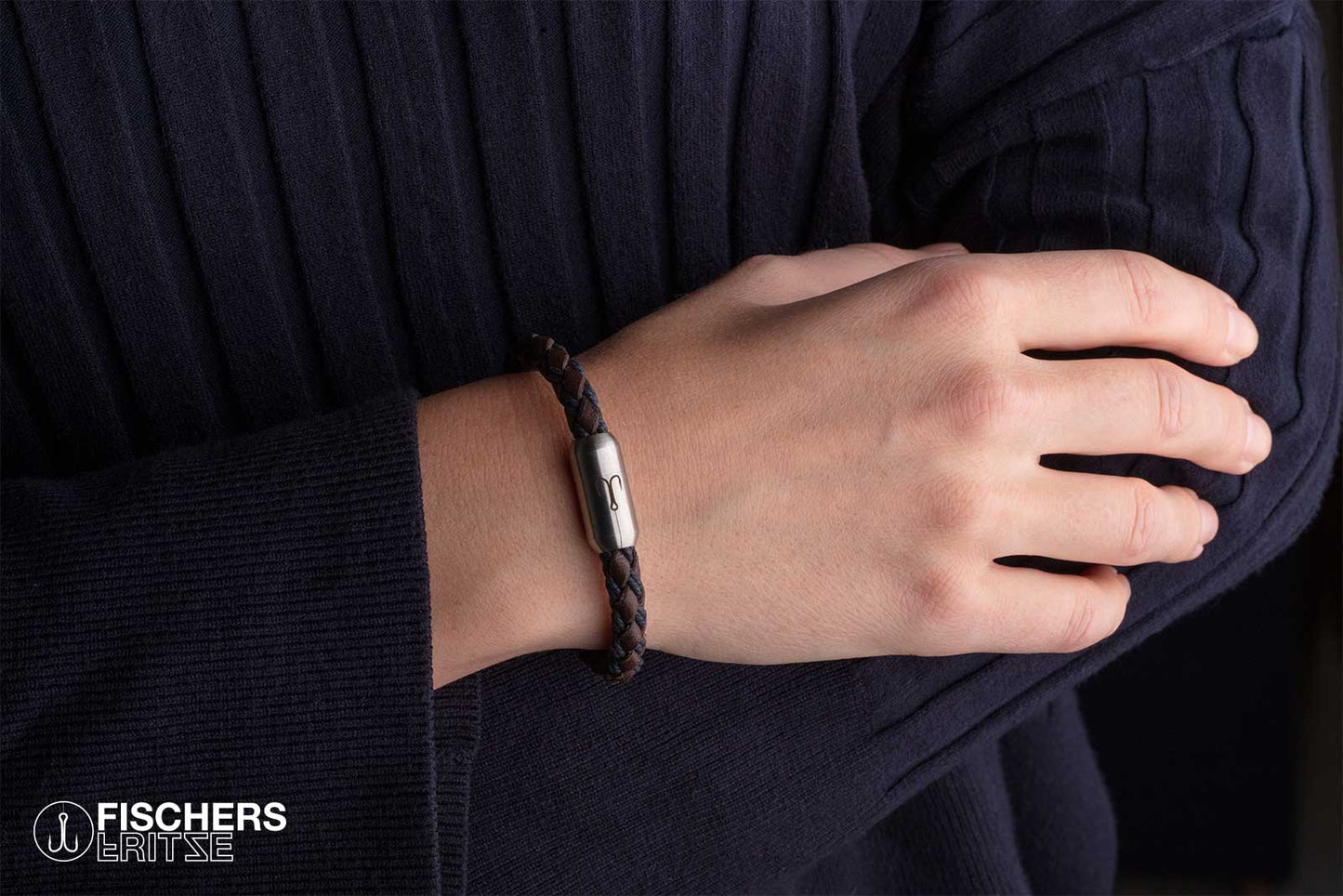 Leather Crab Franziska Josefine - Brown Navy Blue Braided