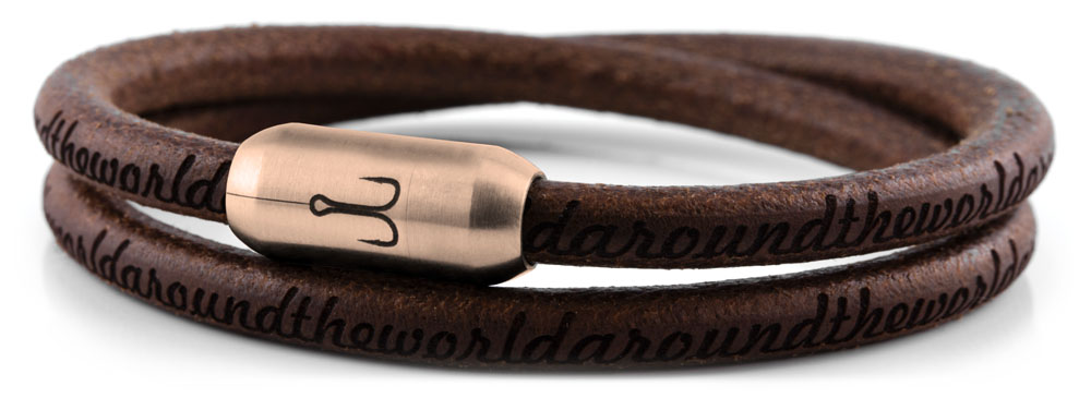 Armband Fischers Fritze Königsgarnele Leder braun natur Gravur rosegold
