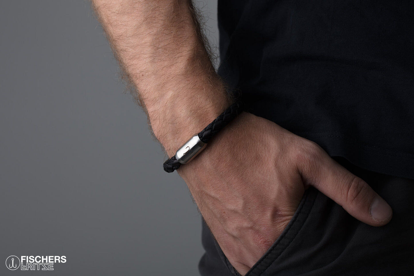 fischers fritze armband makrele leder baumwolle schwarz fried2
