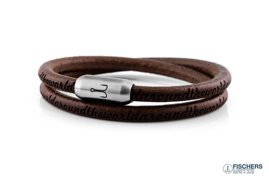 Armband Fischers Fritze Garnele braun Leder Gravur around the world