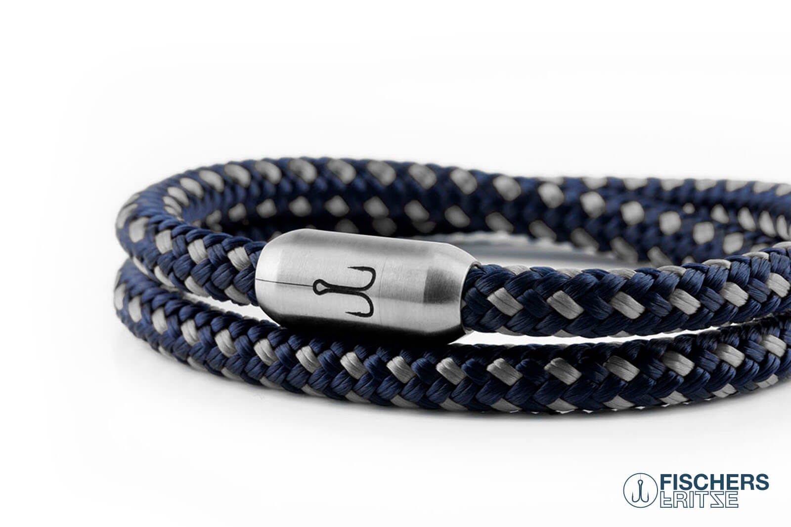 Armband Fischers Fritze Garnele marineblau silbergrau Segeltau Gravur