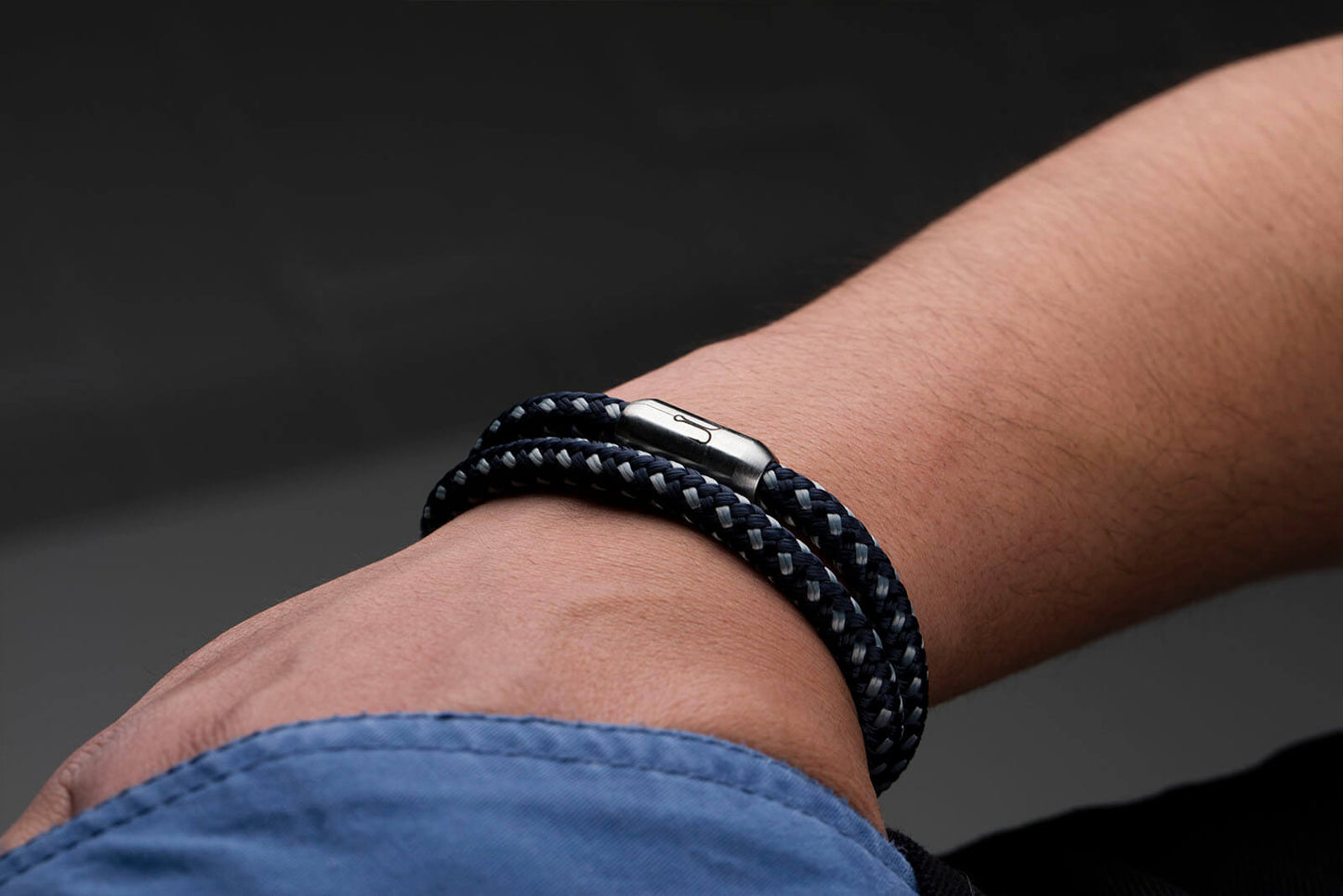 Armband Fischers Fritze Garnele Segeltau marineblau silbergrau Gravur