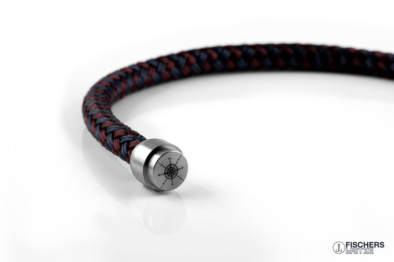 Detailverliebte Kompassgravur, Armband-Magnetverschluss silber, Segeltau Garnele von Fischers Fritze