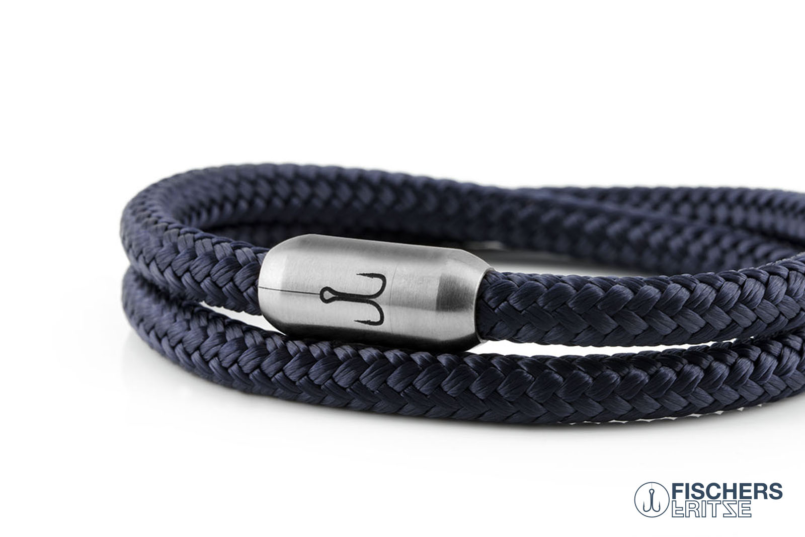Wickelarmband Fischers Fritze, Garnele Segeltau marineblau, Gravur Edelstahl-Magnetverschluss