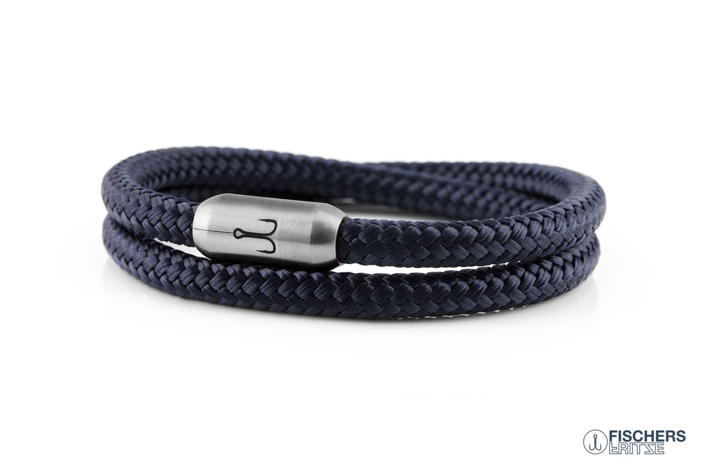 Wickelarmband Fischers Fritze, Garnele Segeltau marineblau, Gravur Edelstahl-Magnetverschluss