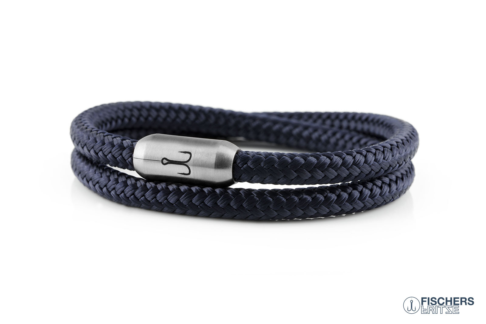 Wickelarmband Fischers Fritze, Garnele Segeltau marineblau, Gravur Edelstahl-Magnetverschluss