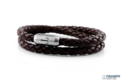 Armband Fischers Fritze Garnele Leder braun geflochten Gravur edelstahl