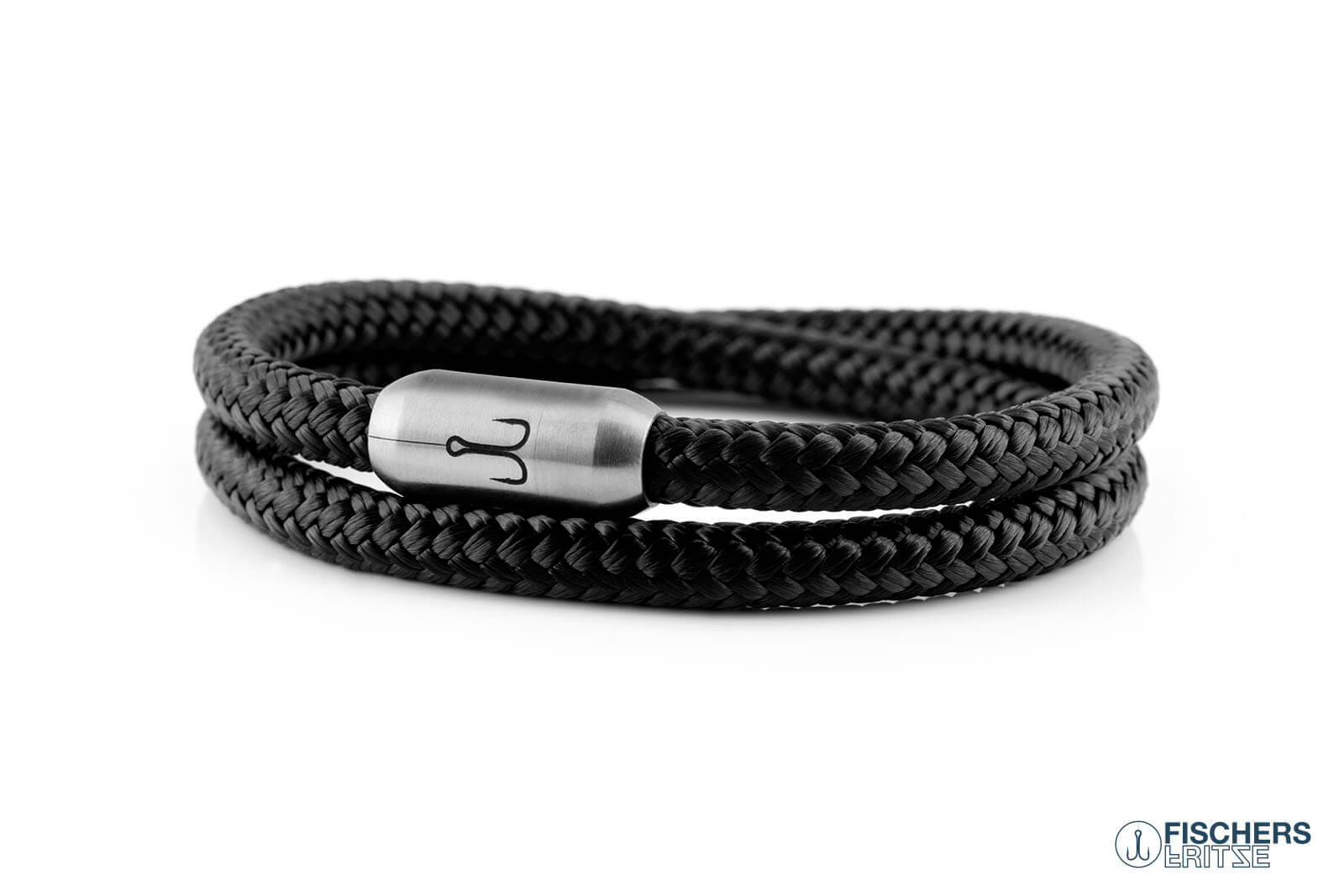 Wickelarmband Fischers Fritze, Garnele Segeltau schwarz, Gravur Edelstahl-Magnetverschluss