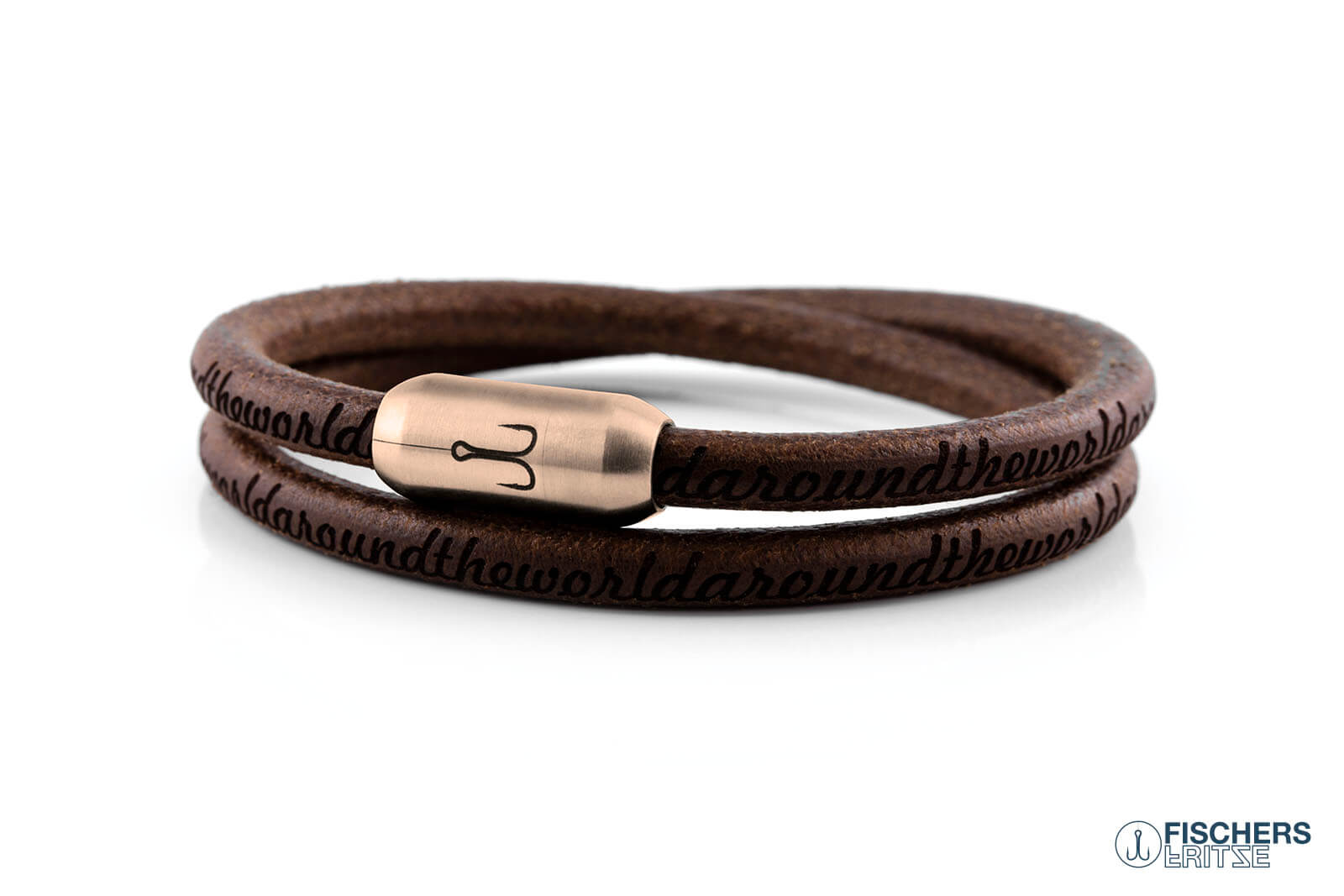 Armband Fischers Fritze Königsgarnele rosegold braun Leder natur Gravur