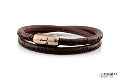 Armband Fischers Fritze Königsgarnele rosegold braun Leder natur Gravur