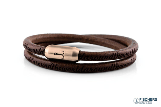 Armband Fischers Fritze Königsgarnele rosegold braun Leder natur Gravur