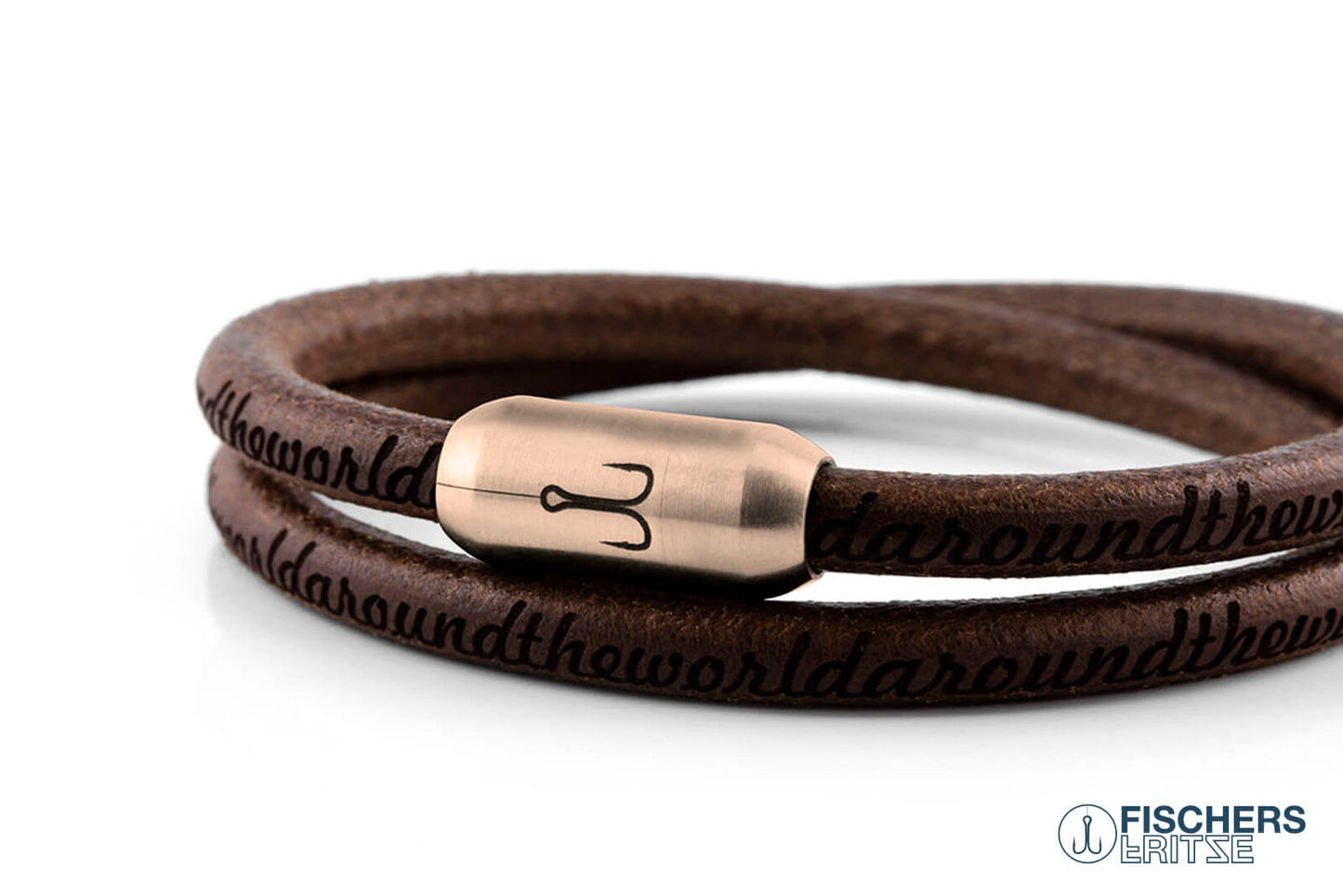 Armband Fischers Fritze Königsgarnele braun Leder natur Gravur rosegold