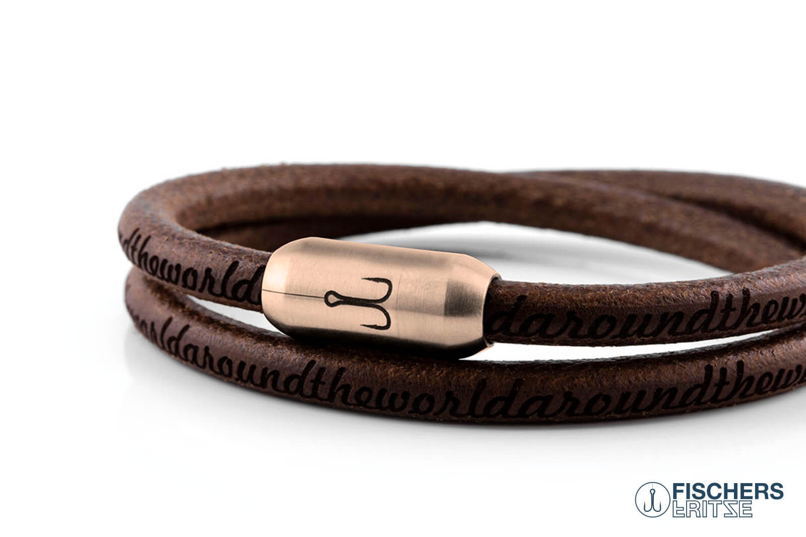 Armband Fischers Fritze Königsgarnele braun Leder natur Gravur rosegold