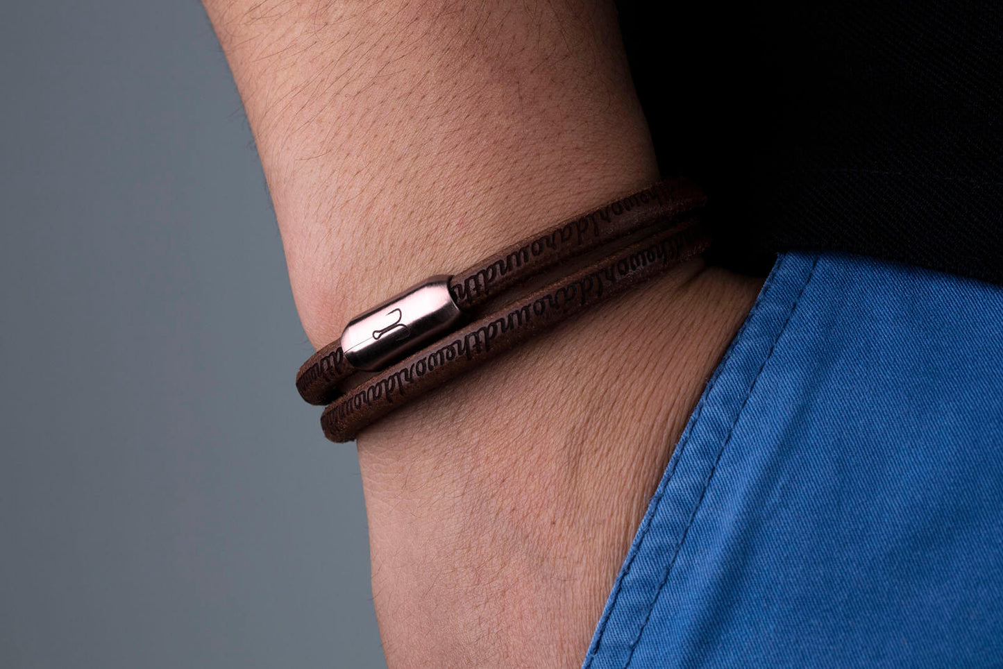 Armband Fischers Fritze Königsgarnele Leder Gravur braun natur rosegold