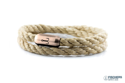 Wickelarmband Fischers Fritze, Koenigsgarnele Segeltau natur gedreht, Gravur Edelstahl-Magnetverschluss rosegold