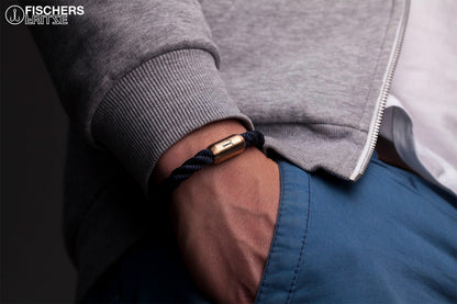 Armband Fischers Fritze Königsmakrele Segeltau gedreht marineblau Edelstahl Gravur