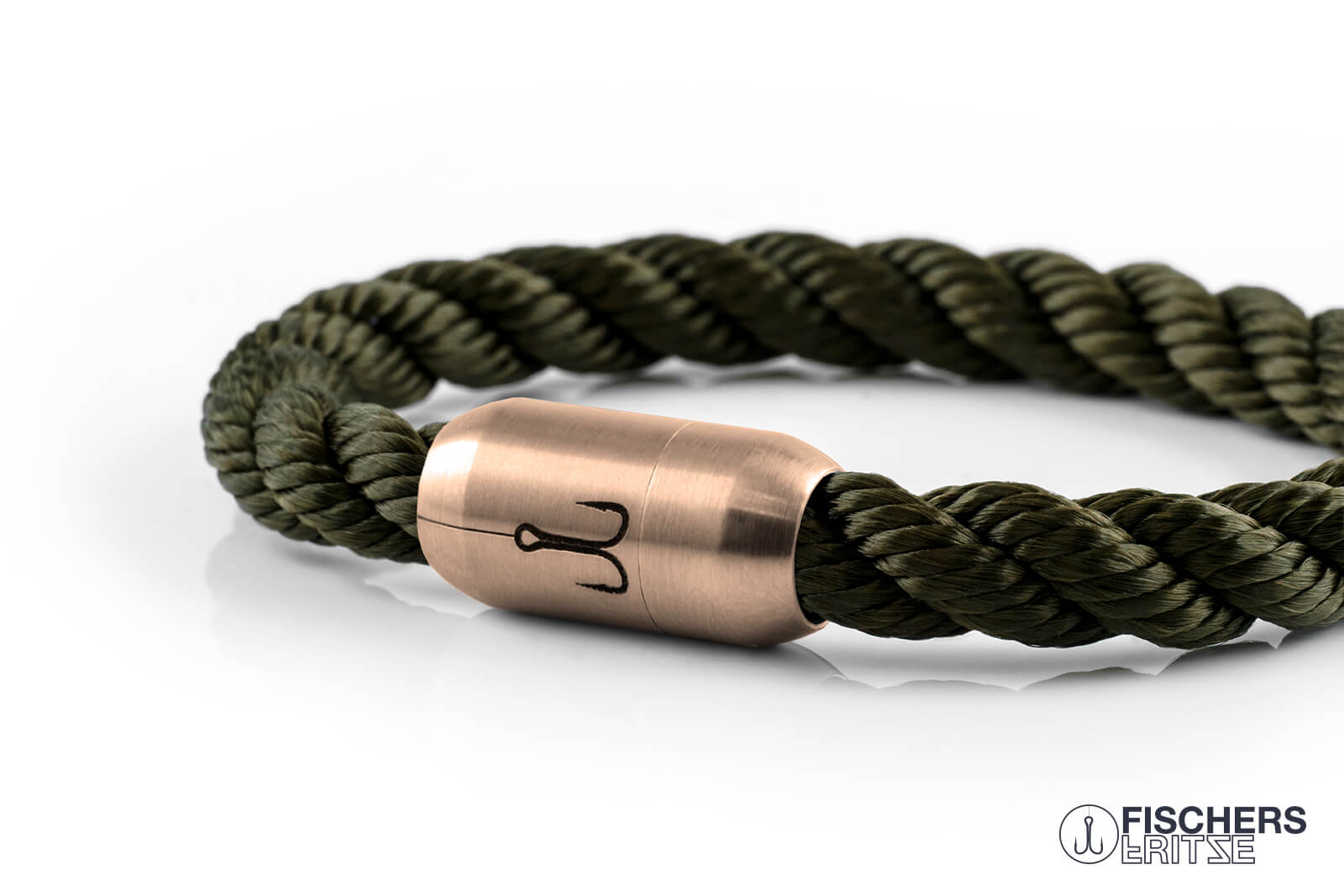 armband fischers fritze koenigsmakrele oliv gruen gedreht segeltau detail