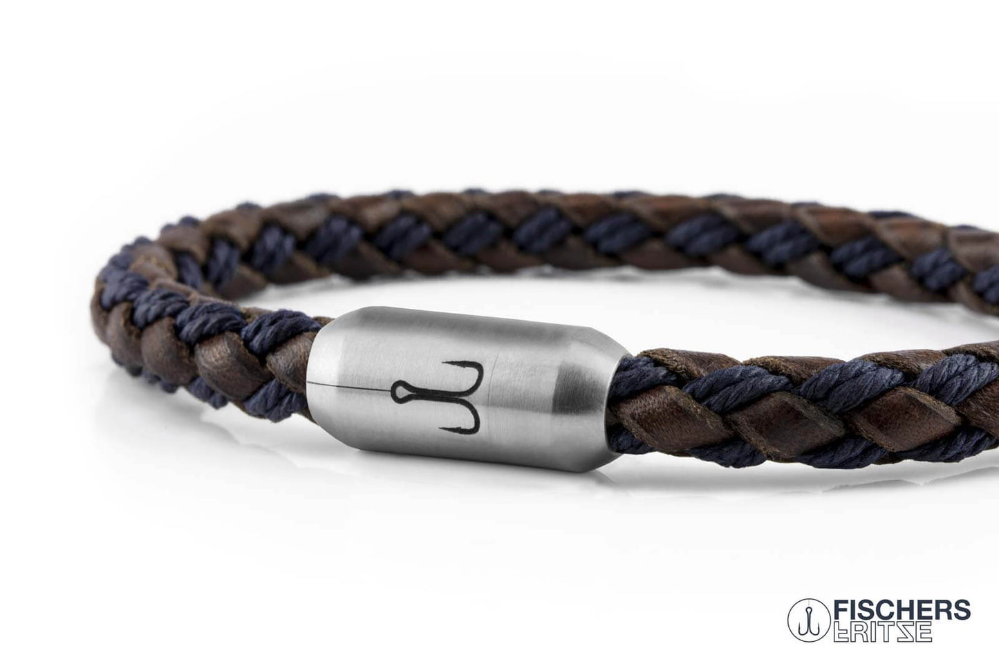 Leather Crab Franziska Josefine - Brown Navy Blue Braided