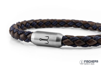 Leather Crab Franziska Josefine - Brown Navy Blue Braided
