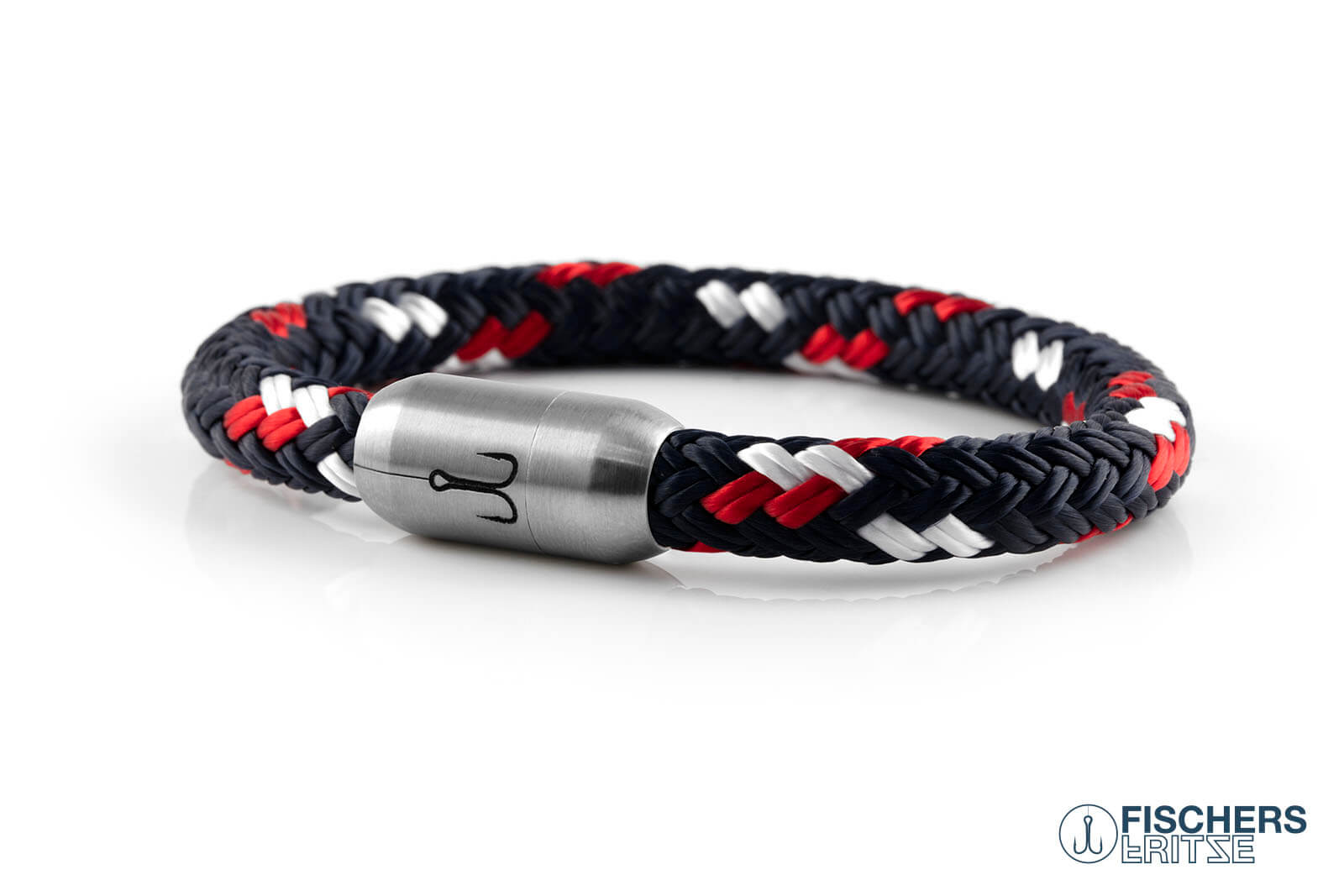 Geschlossenes Armband Fischers Fritze Makrele Oskar marineblau rot weiss, Edelstahlverschluss Gravur