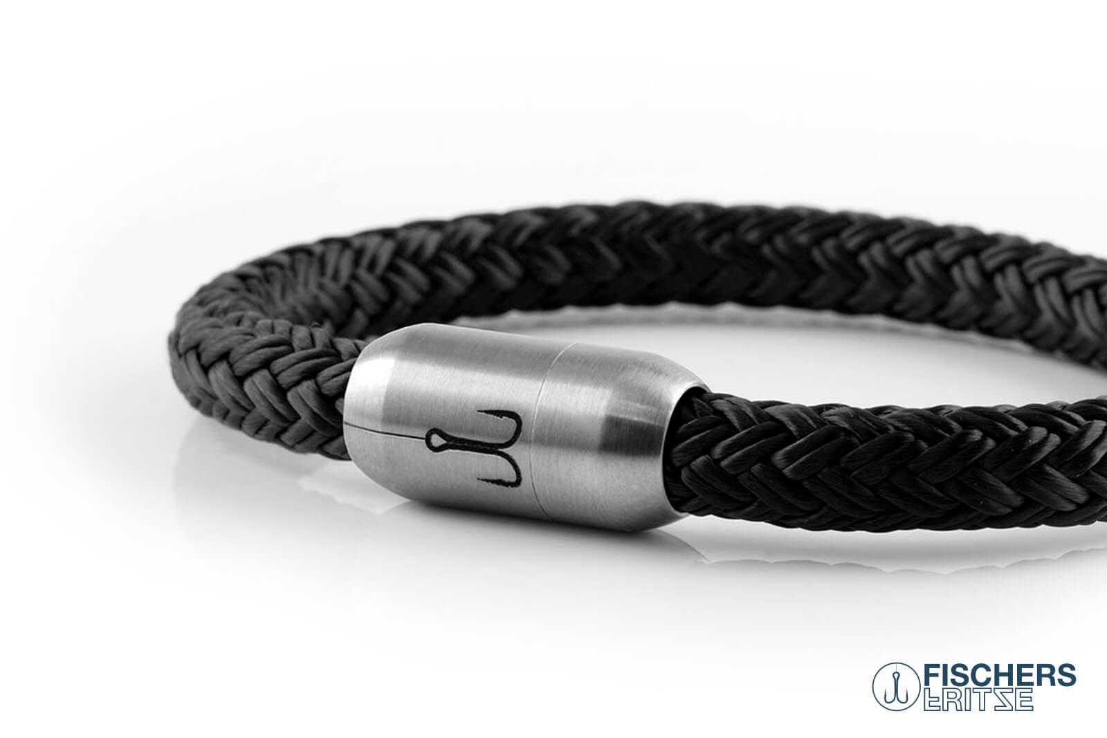 Segeltau Armband Fischers Fritze Makrele schwarz, Edelstahlverschluss Gravur