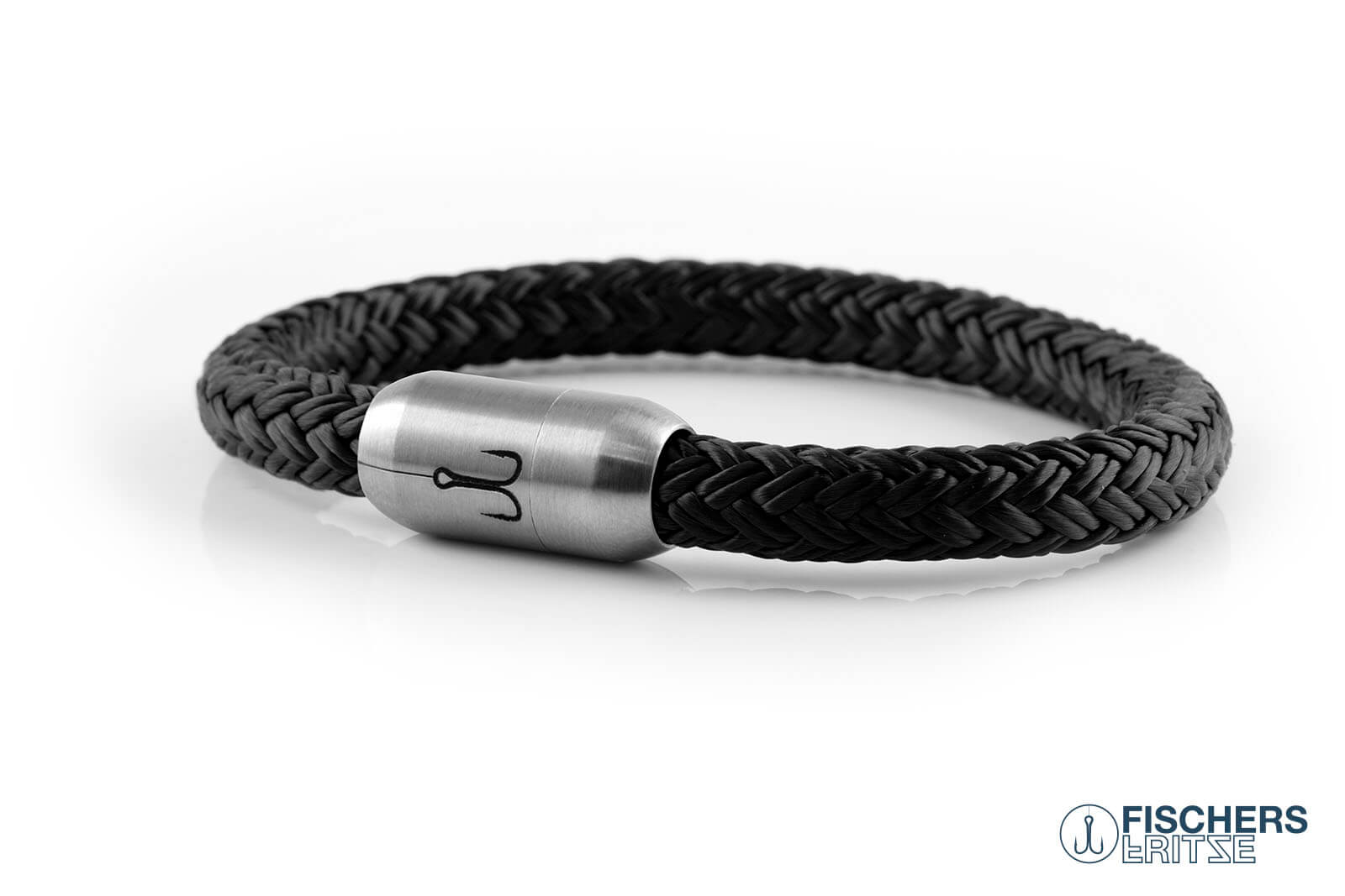 Segeltau Armband Fischers Fritze Makrele schwarz, Edelstahlverschluss Gravur
