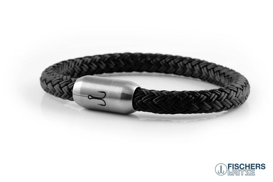 Segeltau Armband Fischers Fritze Makrele schwarz, Edelstahlverschluss Gravur
