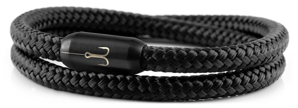 Geschlossenes maritimes Armband, Torpedogarnele schwarz gedreht, Magnetverschluss schwarz von Fischers Fritze
