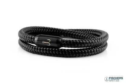 Wickelarmband Fischers Fritze, Torpedogarnele Segeltau schwarz, Gravur Edelstahl-Magnetverschluss schwarz
