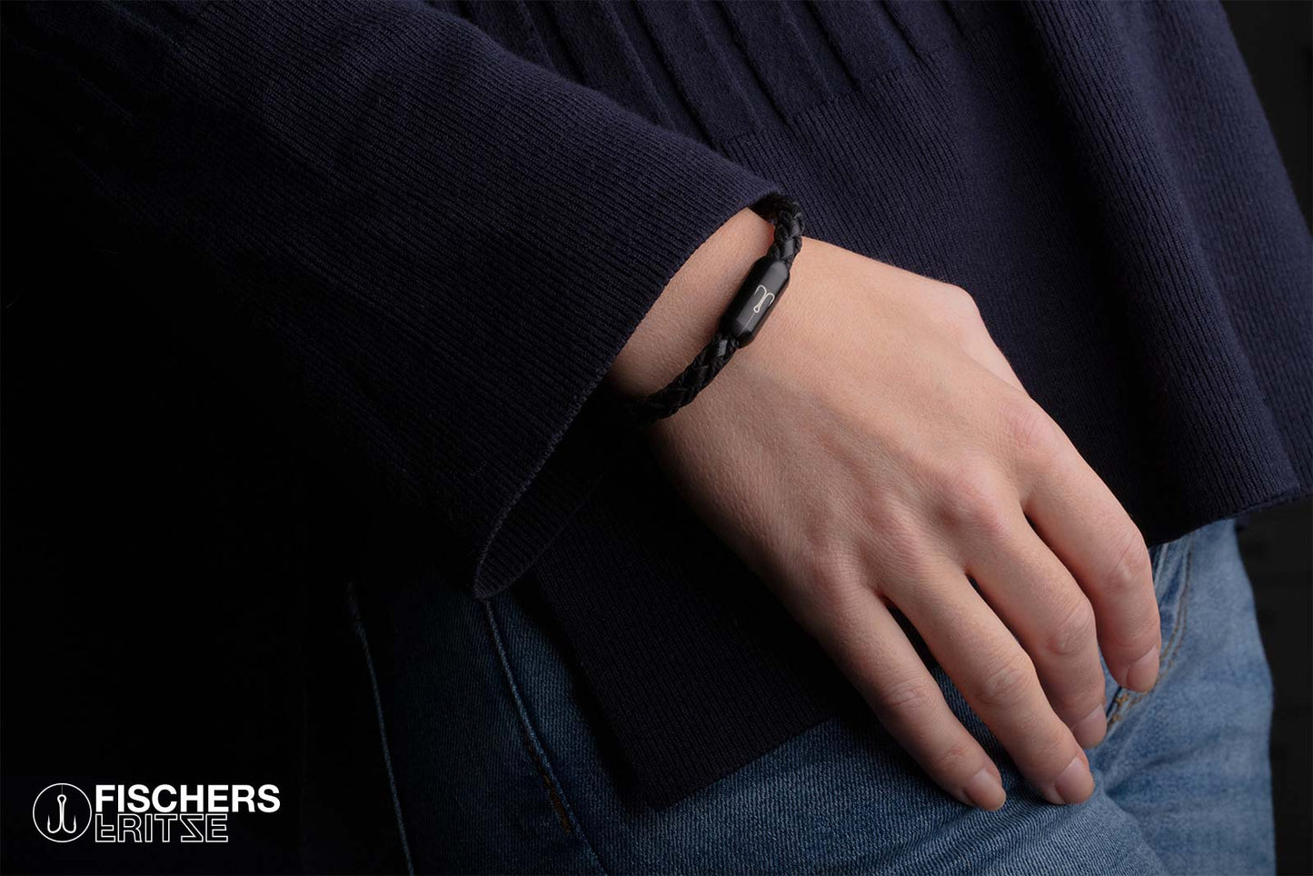 Leather Torpedo Crab Fiene - Black Braided