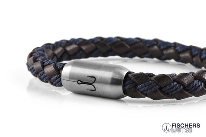 armband fischers fritze makrele marineblau braun bauwolle leder geflochten edelstahl maritim