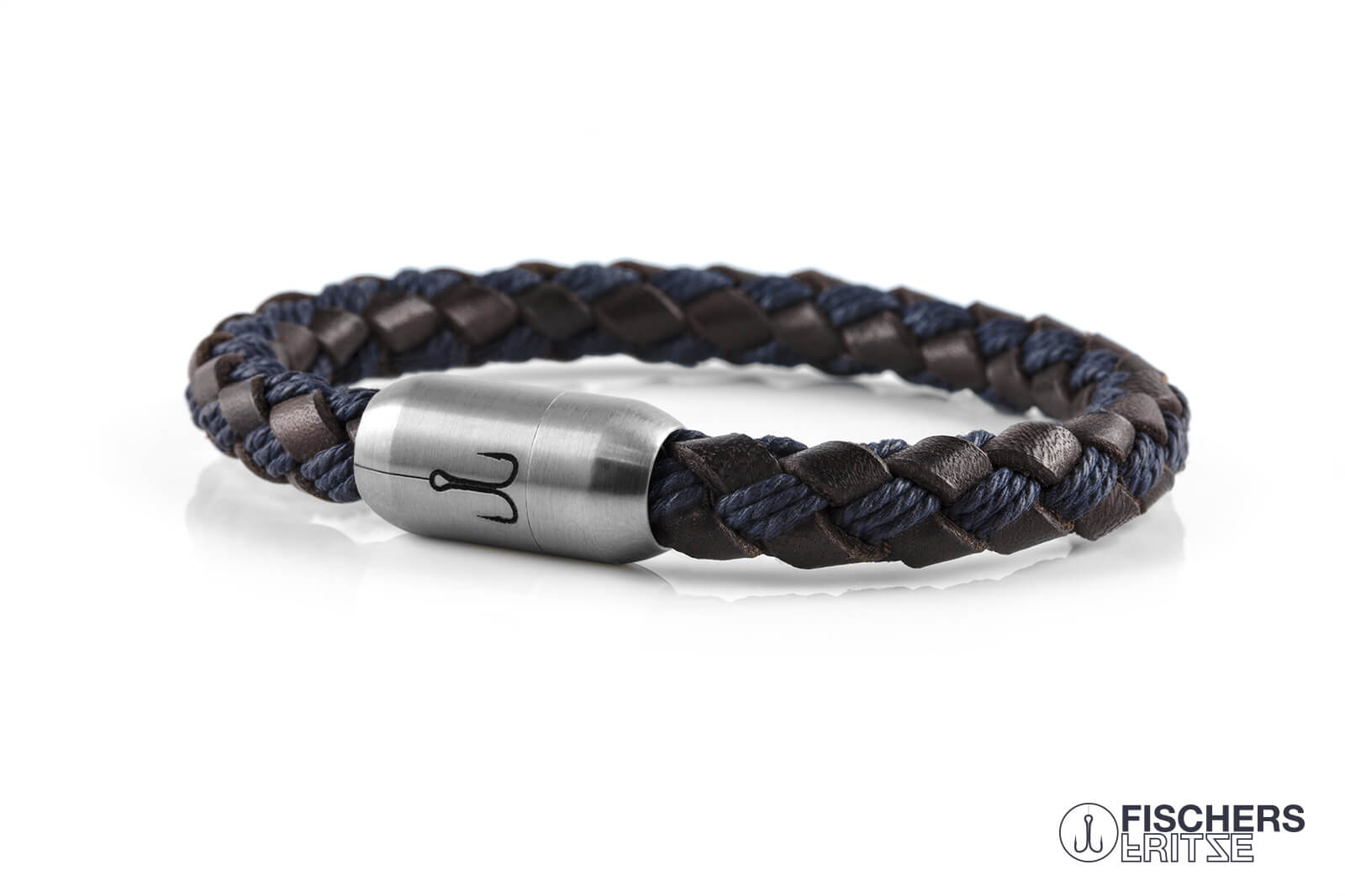 armband fischers fritze makrele marineblau braun bauwolle leder geflochten