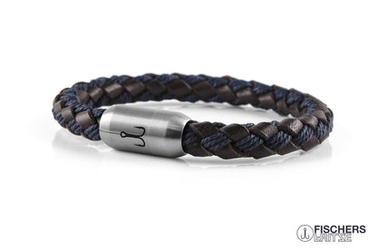 armband fischers fritze makrele marineblau braun bauwolle leder geflochten