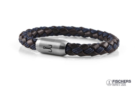 armband fischers fritze makrele marineblau braun bauwolle leder geflochten