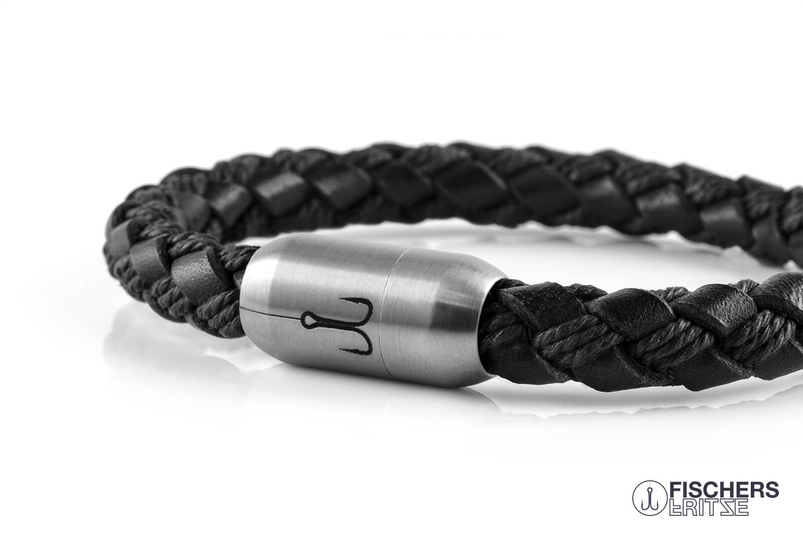 armband fischers fritze makrele schwarz bauwolle leder geflochten
