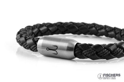 armband fischers fritze makrele schwarz bauwolle leder geflochten