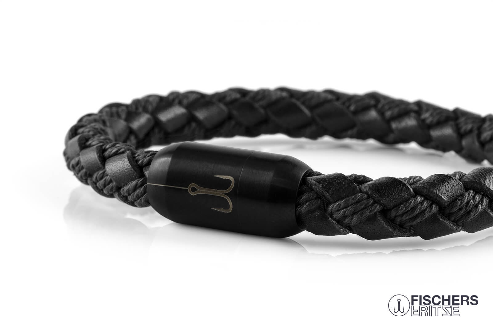armband fischers fritze torpedomakrele schwarz bauwolle leder geflochten edelstahl maritim
