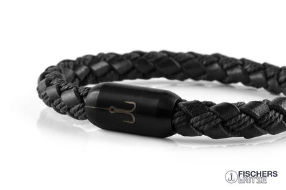 armband fischers fritze torpedomakrele schwarz bauwolle leder geflochten edelstahl maritim