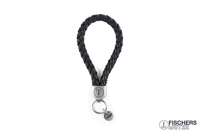 fischers fritzer keychain dicker hering segeltau baumwolle leder geflochten braun marineblau edelstahl maritim