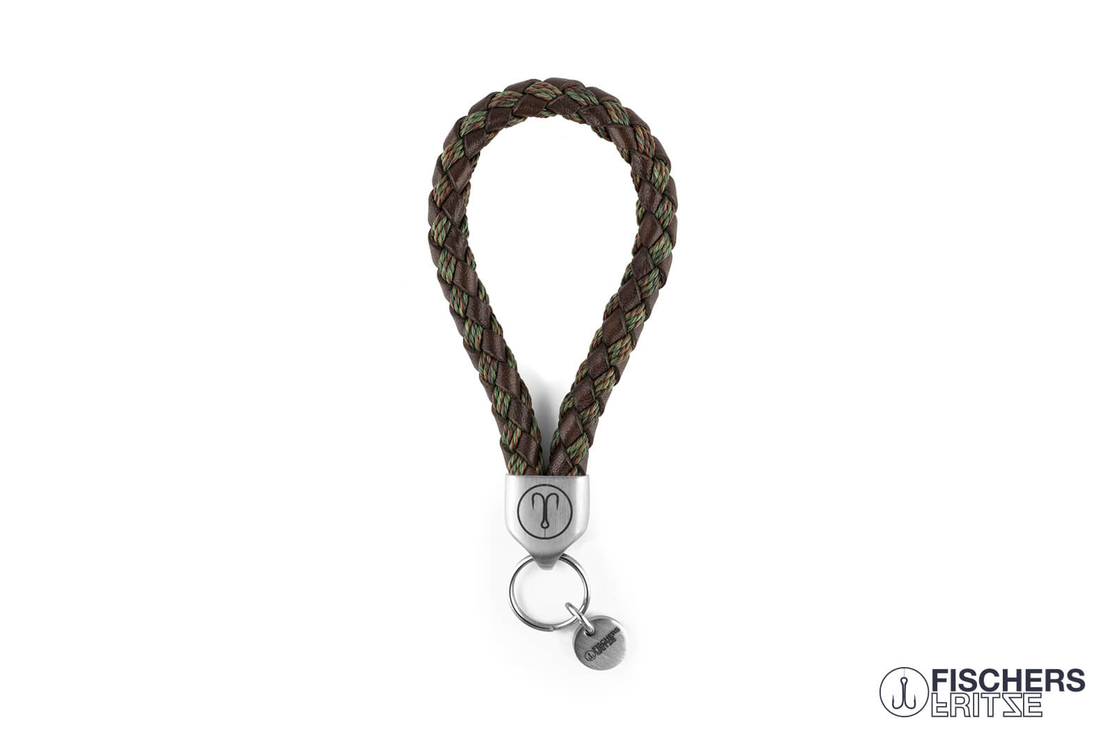 fischers fritzer keychain dicker hering segeltau baumwolle leder geflochten braun grün edelstahl maritim